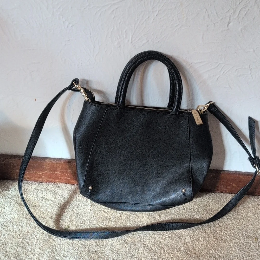 Steve Madden Black and Cream Satchel with Gold Detail